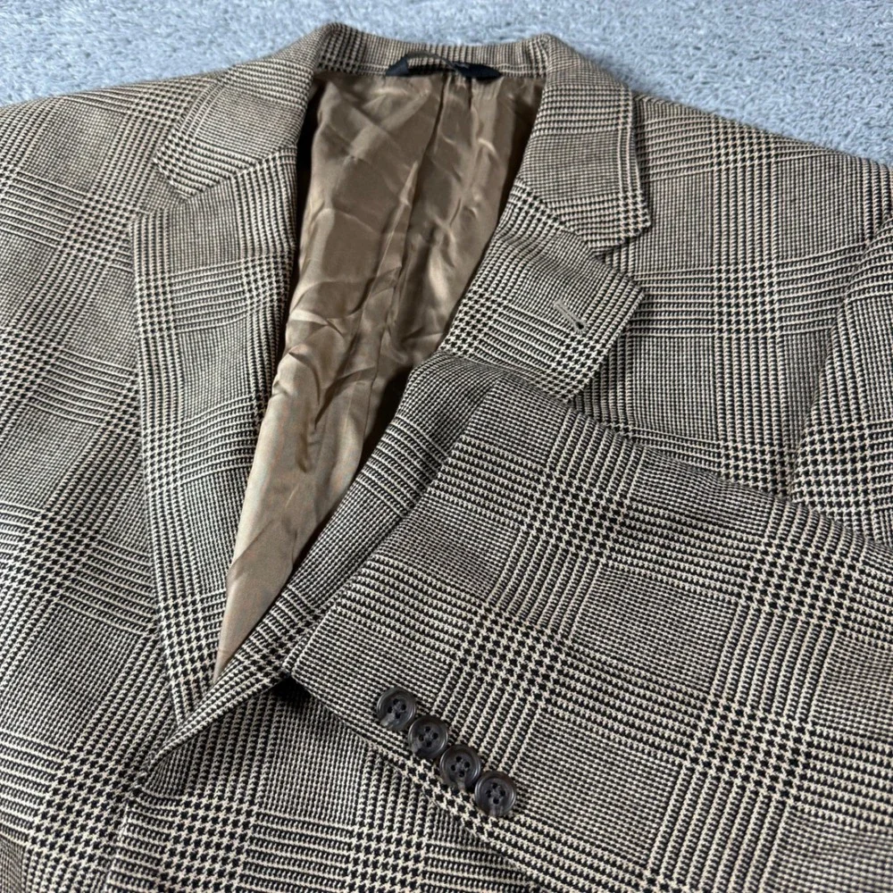 Jos. A. Bank Sport Coat Mens 42R Tan Silk Camel Hair Glen Plaid Blazer Jacket